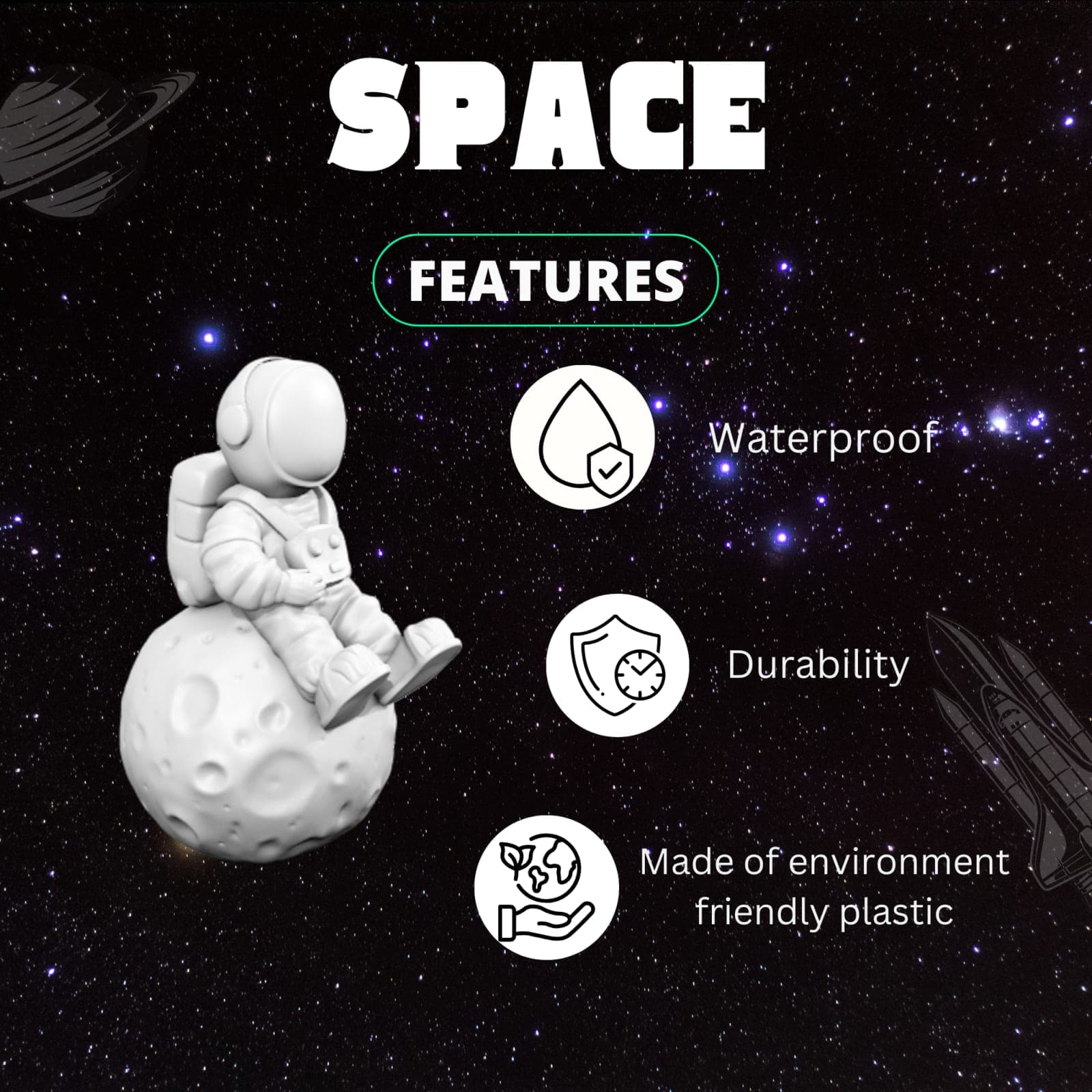 Astronaut on Moon Statue – 3D Printed Space Décor Figurine