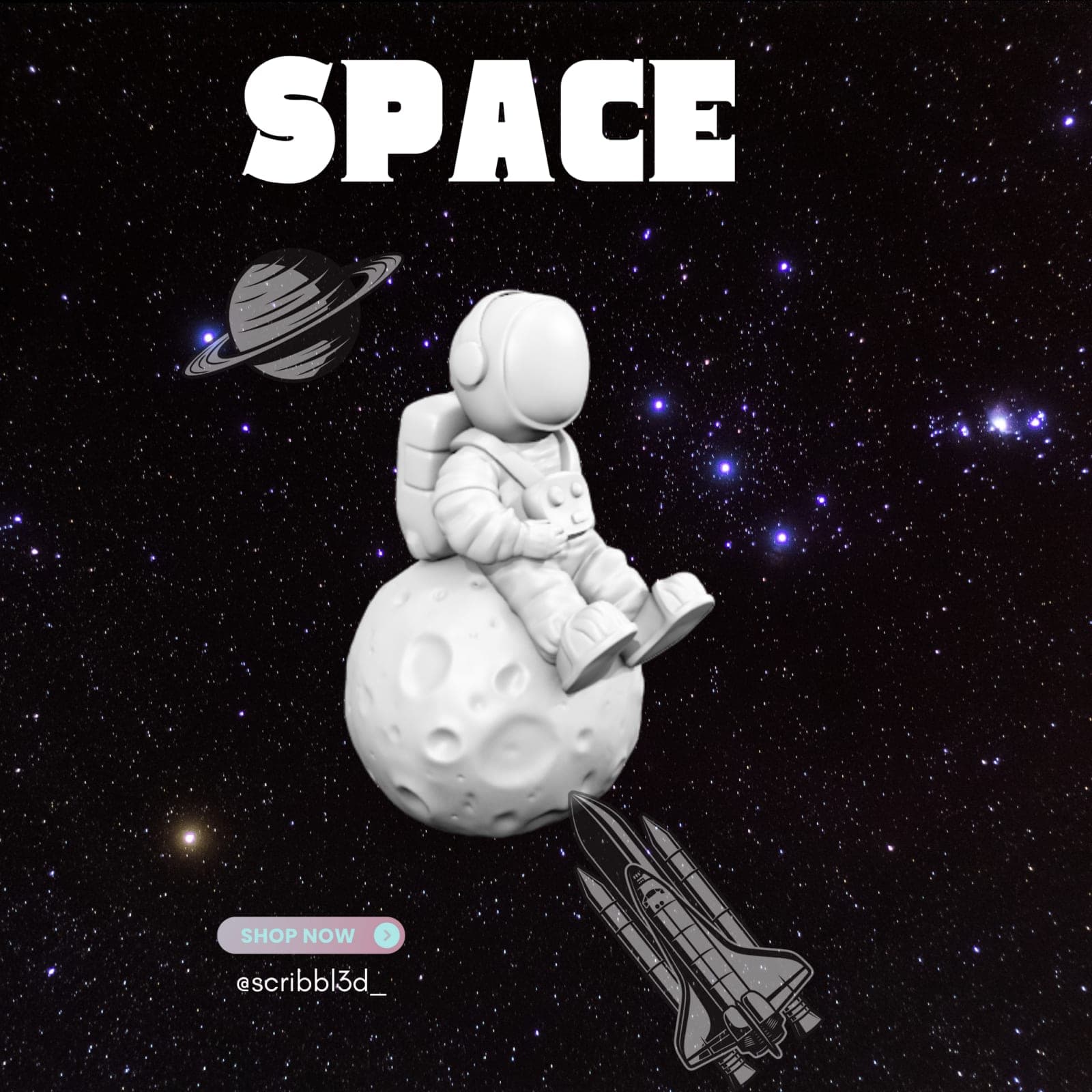 Astronaut on Moon Statue – 3D Printed Space Décor Figurine