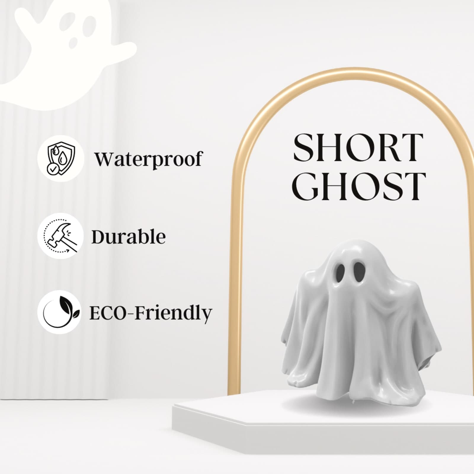 Short Ghost Figurine – Cute 3D Printed Spooky Collectible