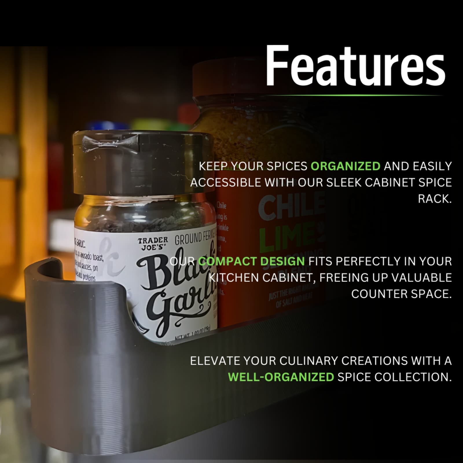 Cabinet Spice Rack – 3D Printed Adjustable Kitchen Organizer