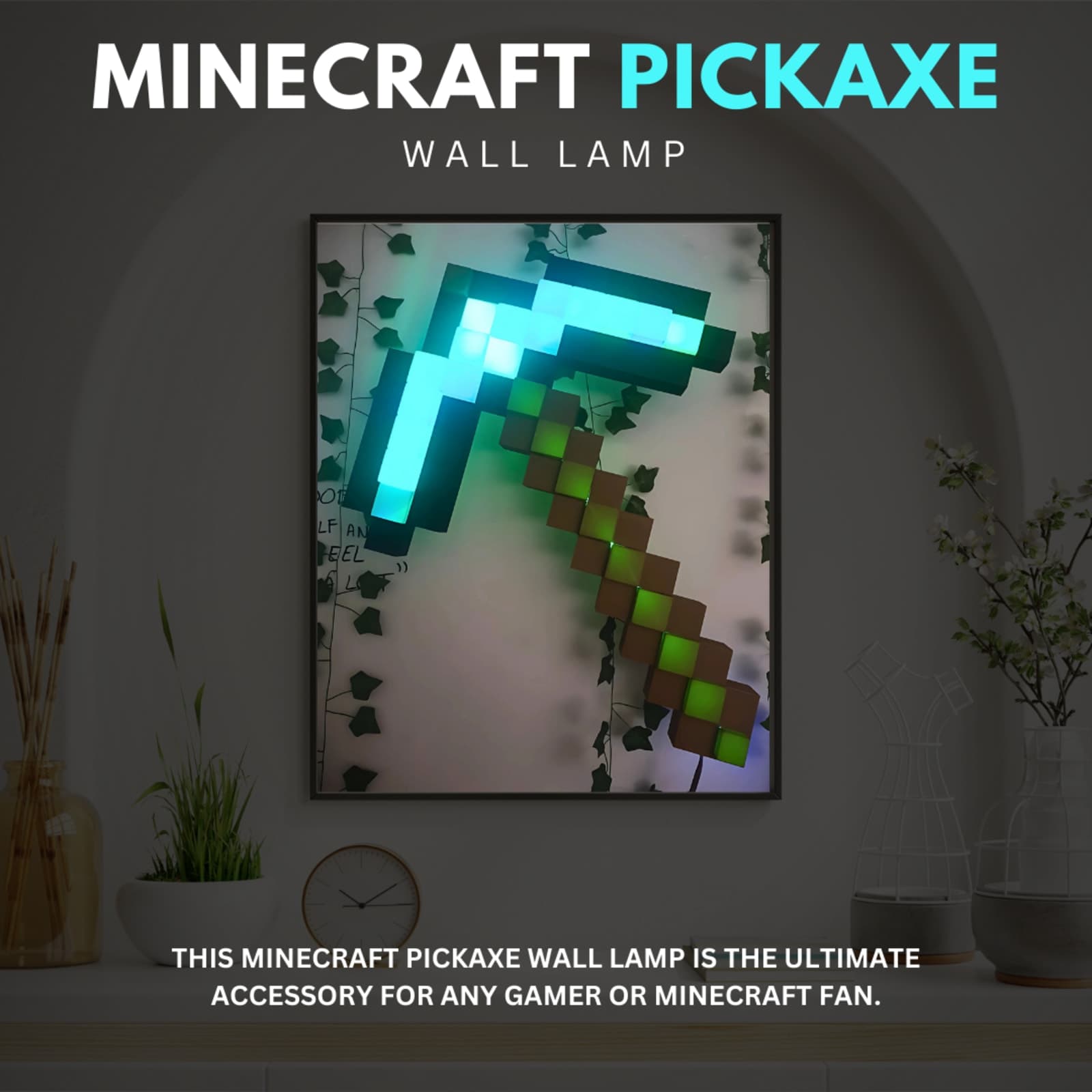 Minecraft Inspired Pickaxe Lamp – 3D Printed Pixel LED Light