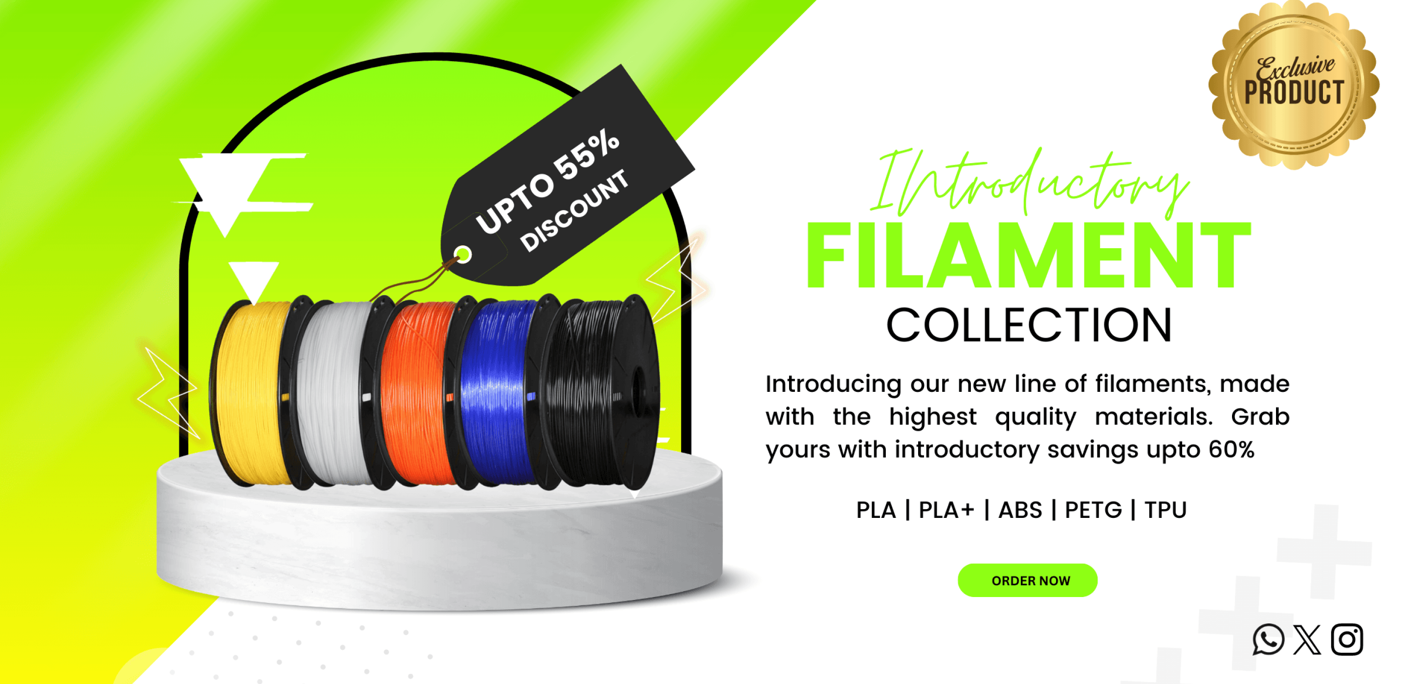 Introductory Filament Collection - Up to 55% discount on high-quality 3D printing filaments including PLA, PLA+, ABS, PETG, and TPU