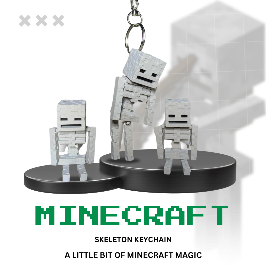 Minecraft Skeleton Keychain -- Pixelated Game Collectible
